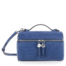 Romy Blue Crossbody bag with Adjustable and Removable Strap and Logo Lettering on the Front in Leather for Women