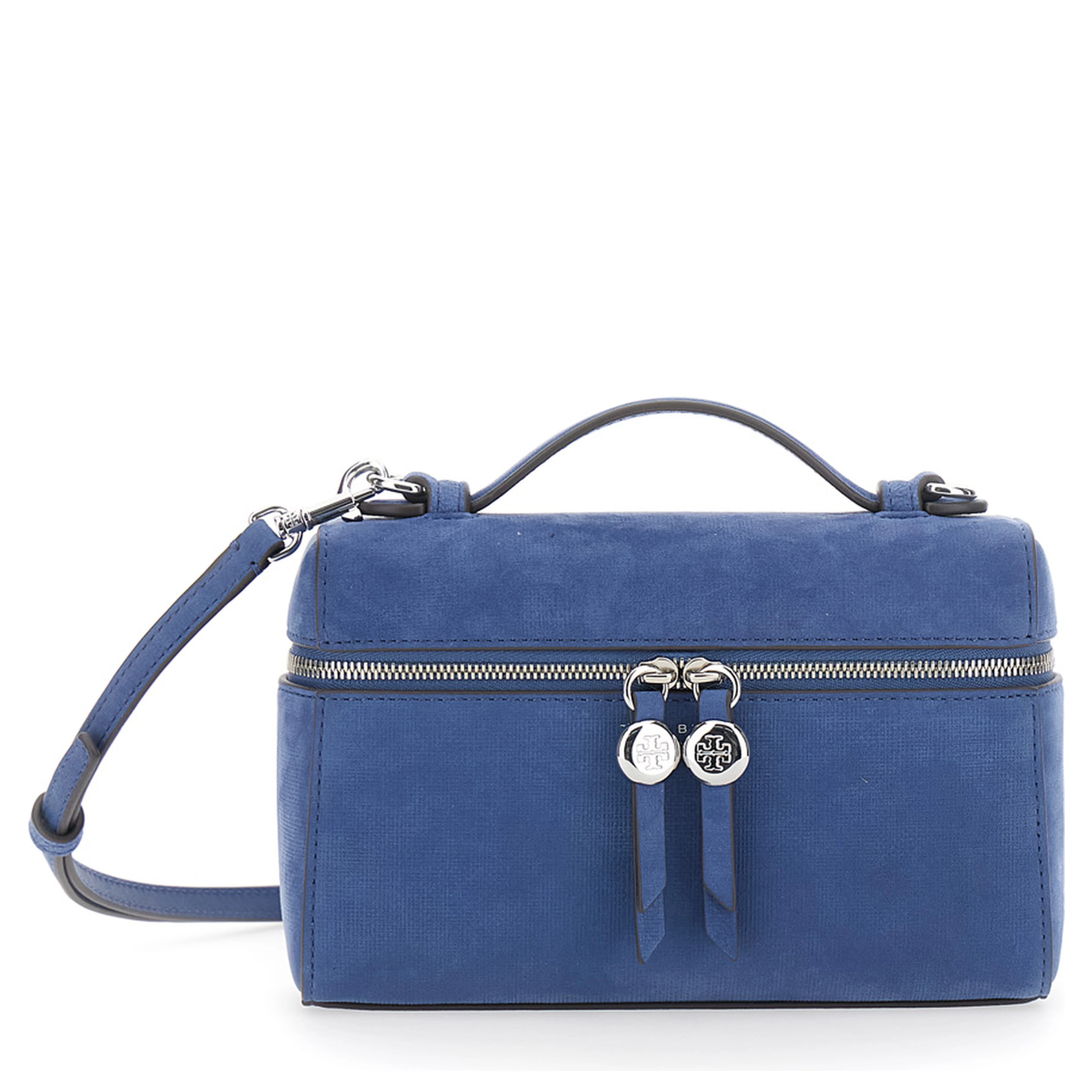 Romy Blue Crossbody bag with Adjustable and Removable Strap and Logo Lettering on the Front in Leather for Women