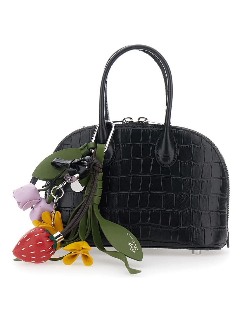 Brown Mini Bag with Adjustable and Removable Shoulder Strap and Charm on the Front in Leather for Women