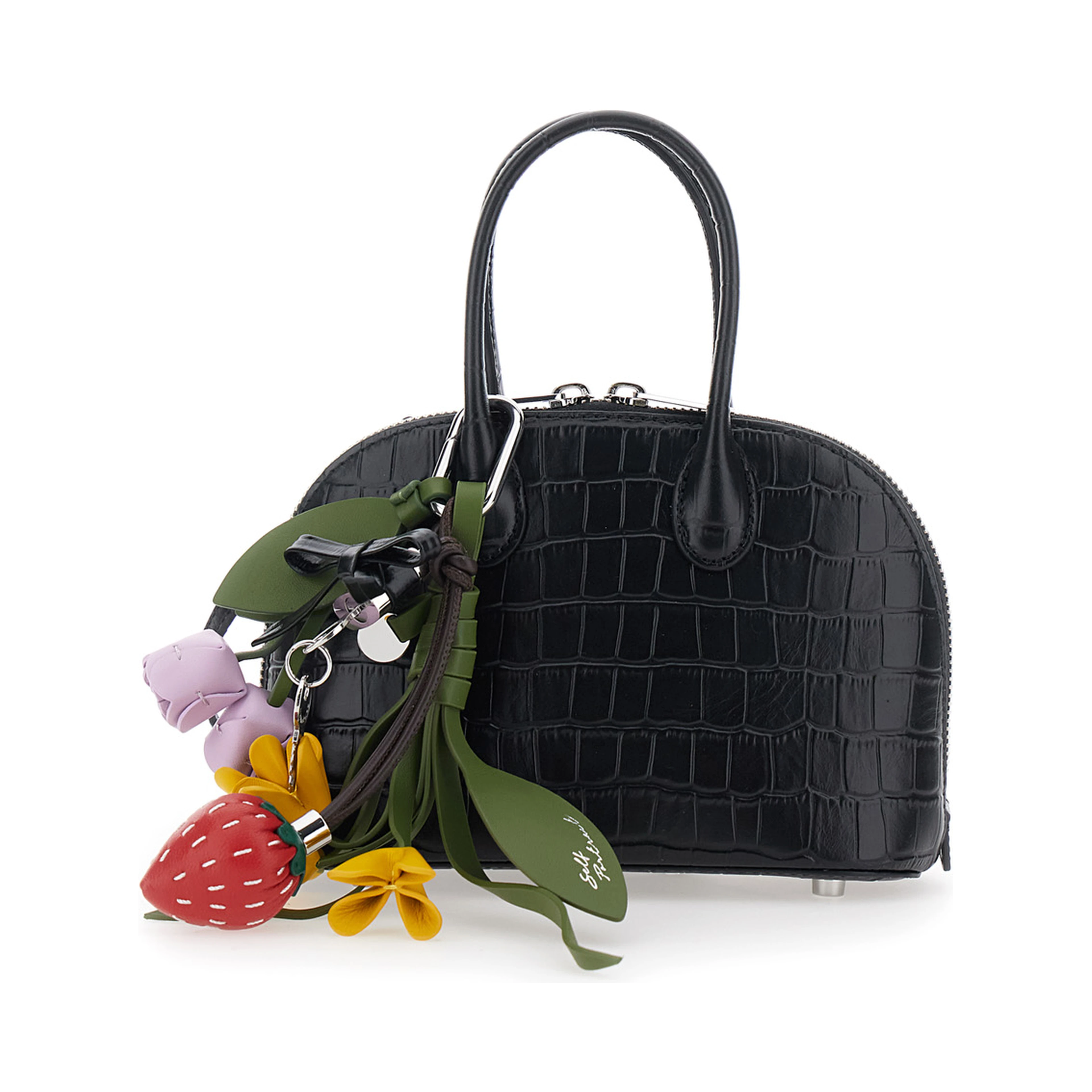 Brown Mini Bag with Adjustable and Removable Shoulder Strap and Charm on the Front in Leather for Women