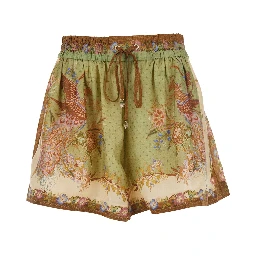 Indra  Multicolor Shorts with elasticated drawstring waist and all-over print in silk for women