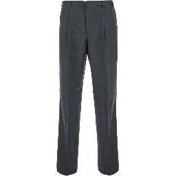 Blue Pants with Belt Loops and Front Pleats in Wool Blend for Men