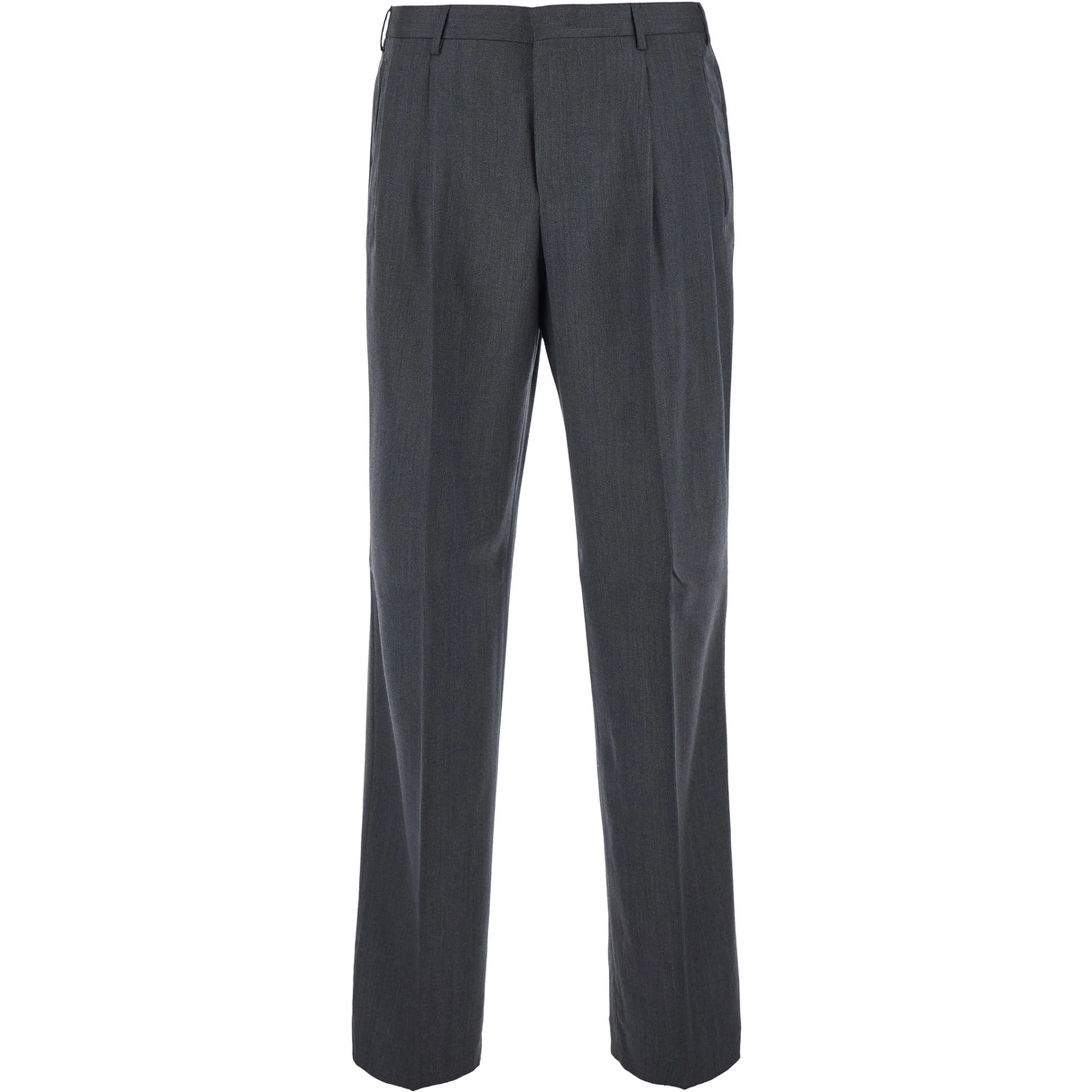 Blue Pants with Belt Loops and Front Pleats in Wool Blend for Men