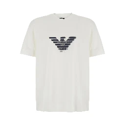 white T-shirt with printed logo on the front in cotton for men