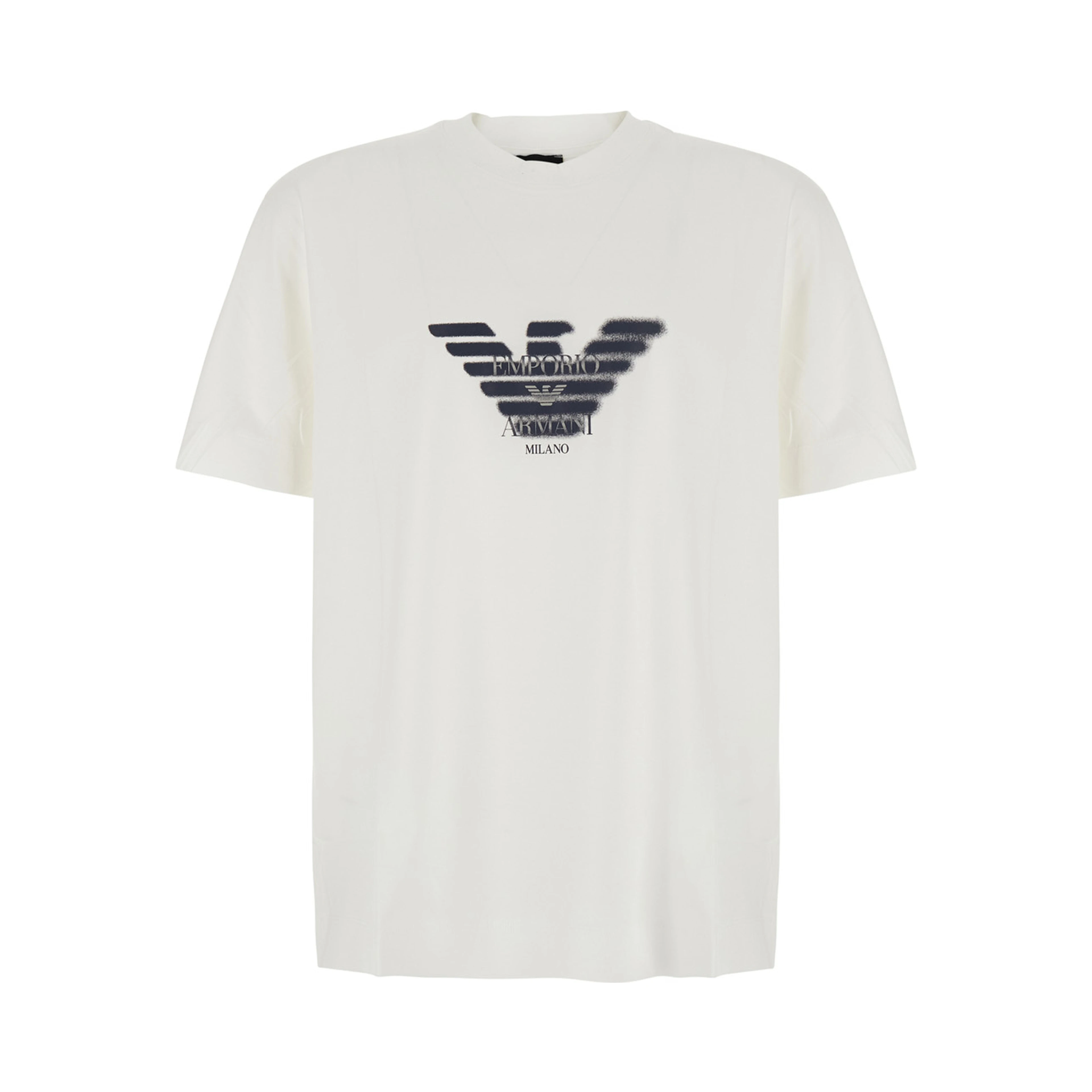 white T-shirt with printed logo on the front in cotton for men