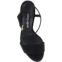 Brown High Heel Sandals with Logo Plate on the Front in Suede for Women