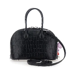 Brown Mini Bag with Adjustable and Removable Shoulder Strap and Charm on the Front in Leather for Women