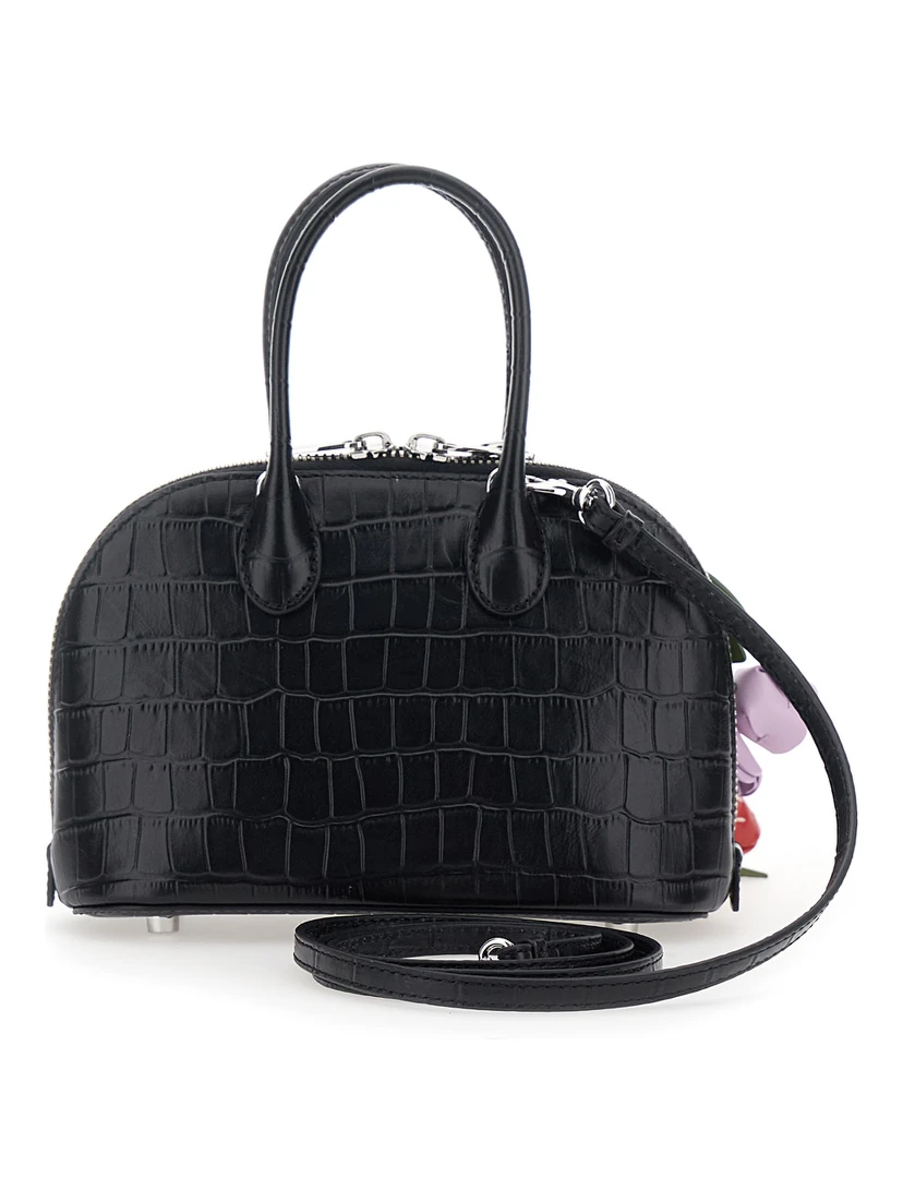Brown Mini Bag with Adjustable and Removable Shoulder Strap and Charm on the Front in Leather for Women