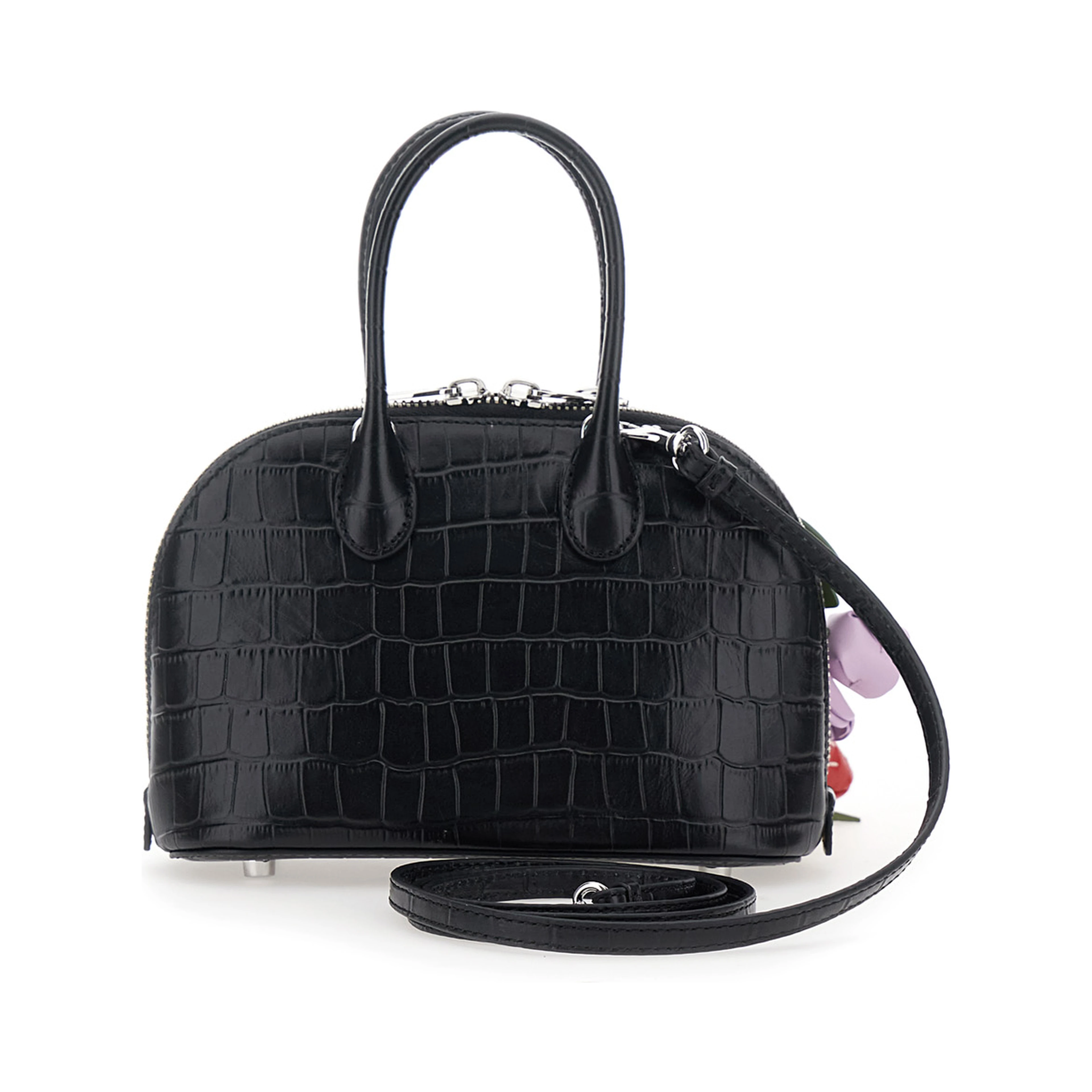 Brown Mini Bag with Adjustable and Removable Shoulder Strap and Charm on the Front in Leather for Women
