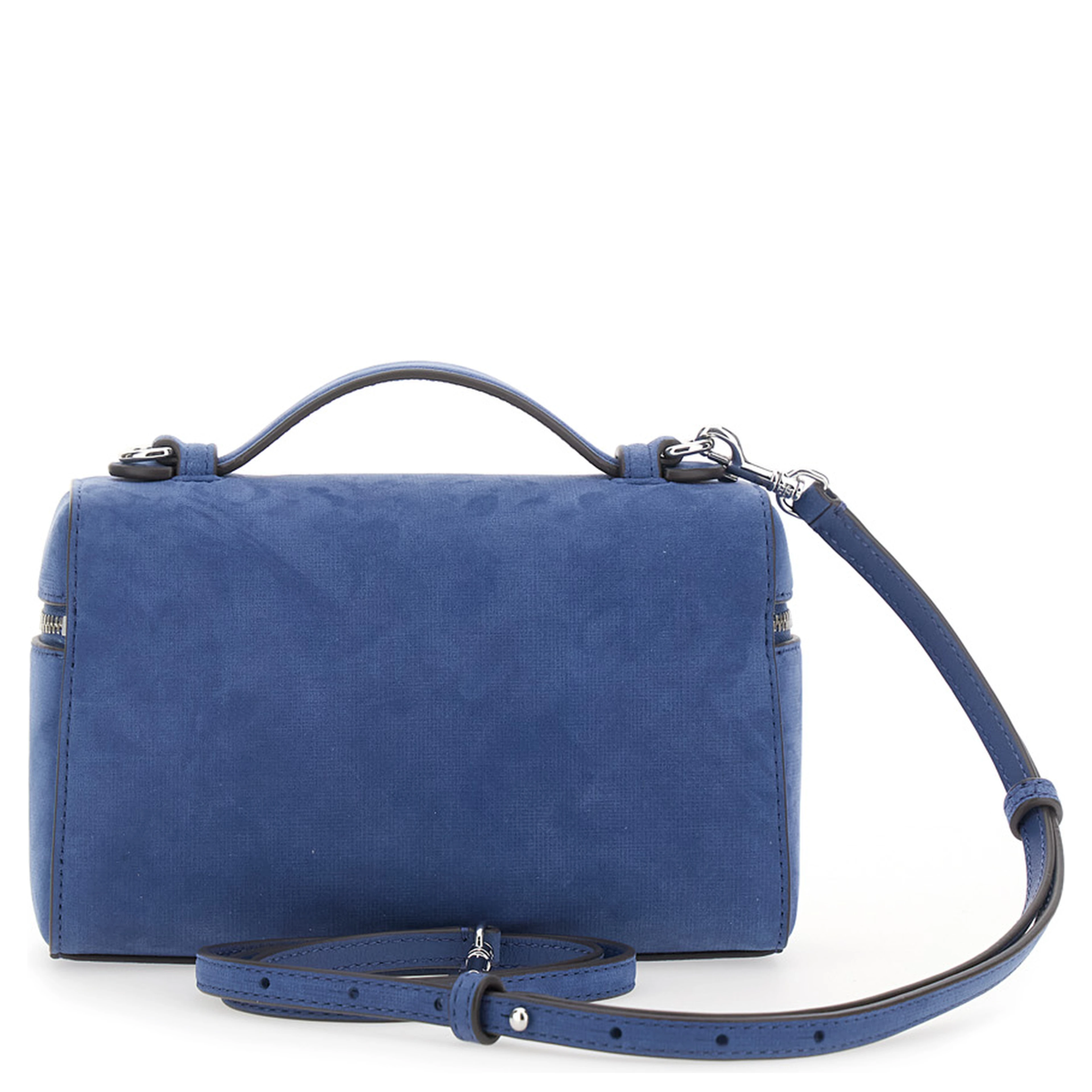Romy Blue Crossbody bag with Adjustable and Removable Strap and Logo Lettering on the Front in Leather for Women