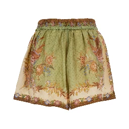 Indra  Multicolor Shorts with elasticated drawstring waist and all-over print in silk for women