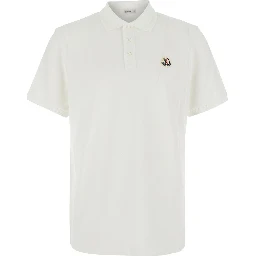 White Polo Shirt with logo patch on the front in cotton for men