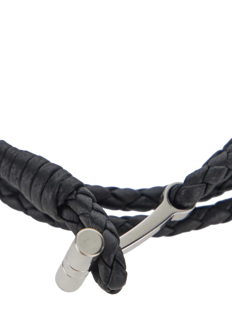Black String Bracelet with Woven Design and Metal Plate Closure in Leather for Men alternative