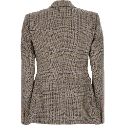 SaonaBeige Double-breasted Jacket with Peak Revers and Check Motif in Wool for Women