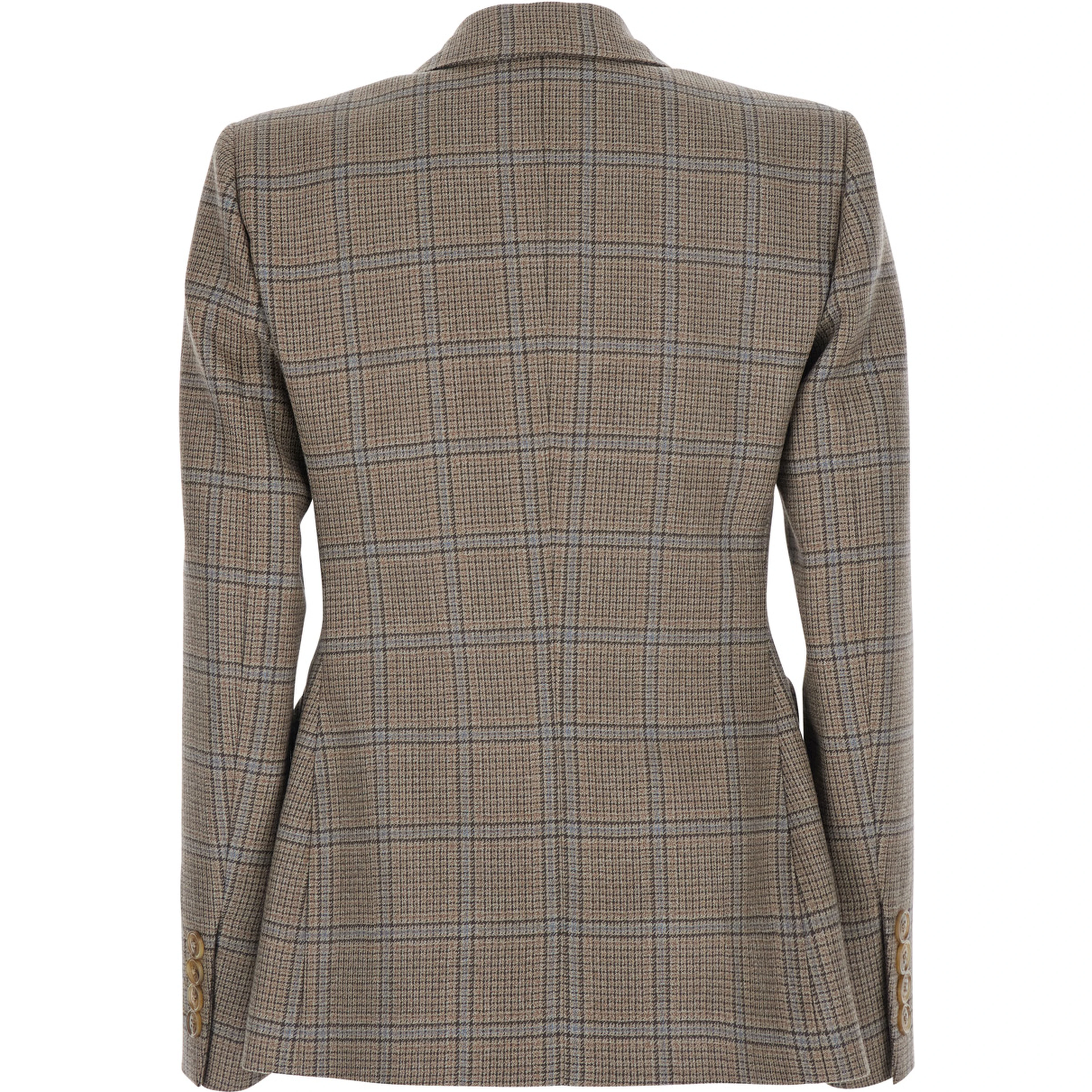 SaonaBeige Double-breasted Jacket with Peak Revers and Check Motif in Wool for Women