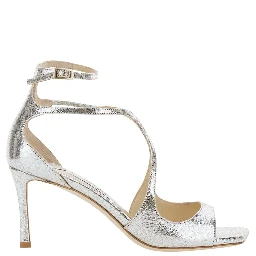 Azia champagne Sandals  with Shaped Straps in Glitter Leather for Women