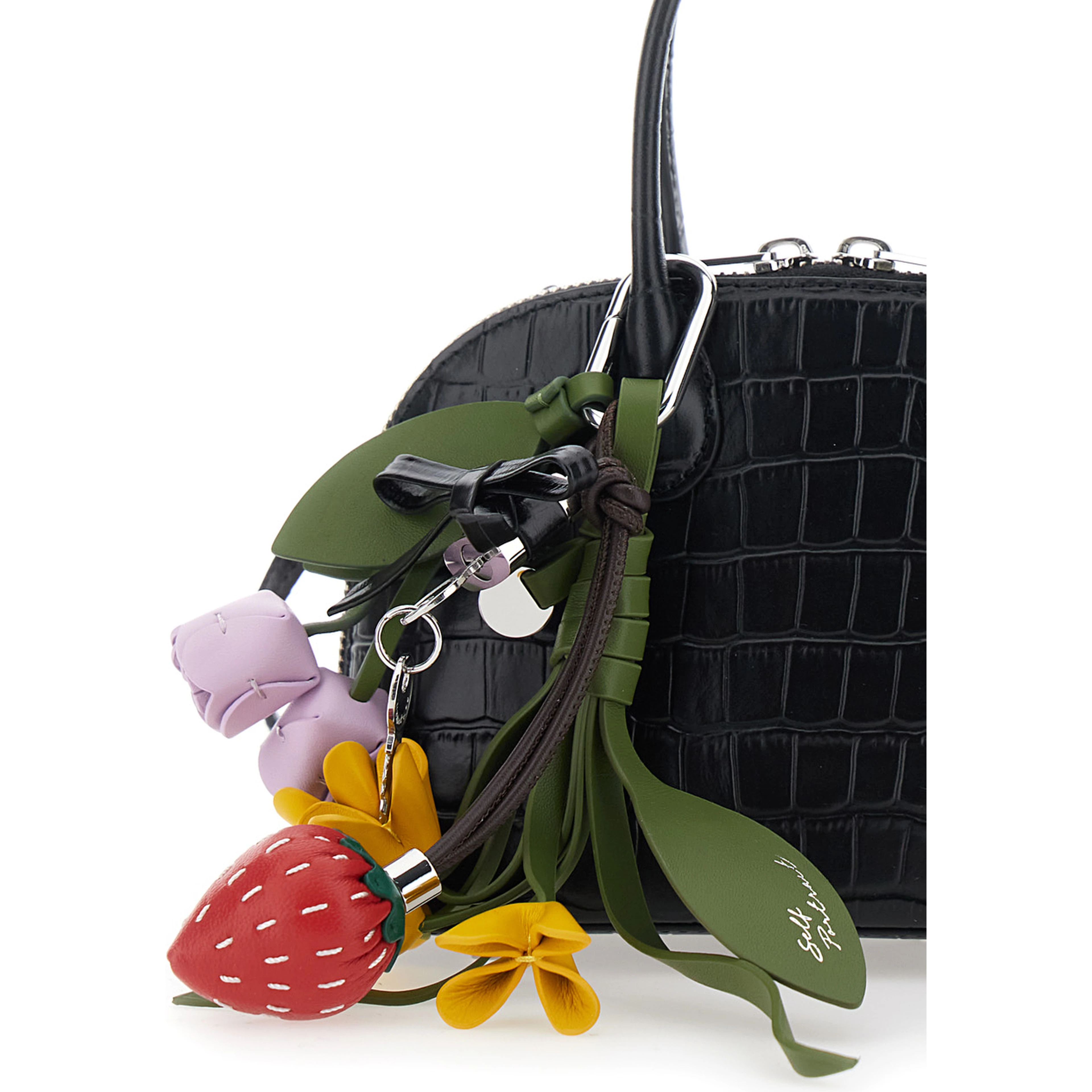 Brown Mini Bag with Adjustable and Removable Shoulder Strap and Charm on the Front in Leather for Women