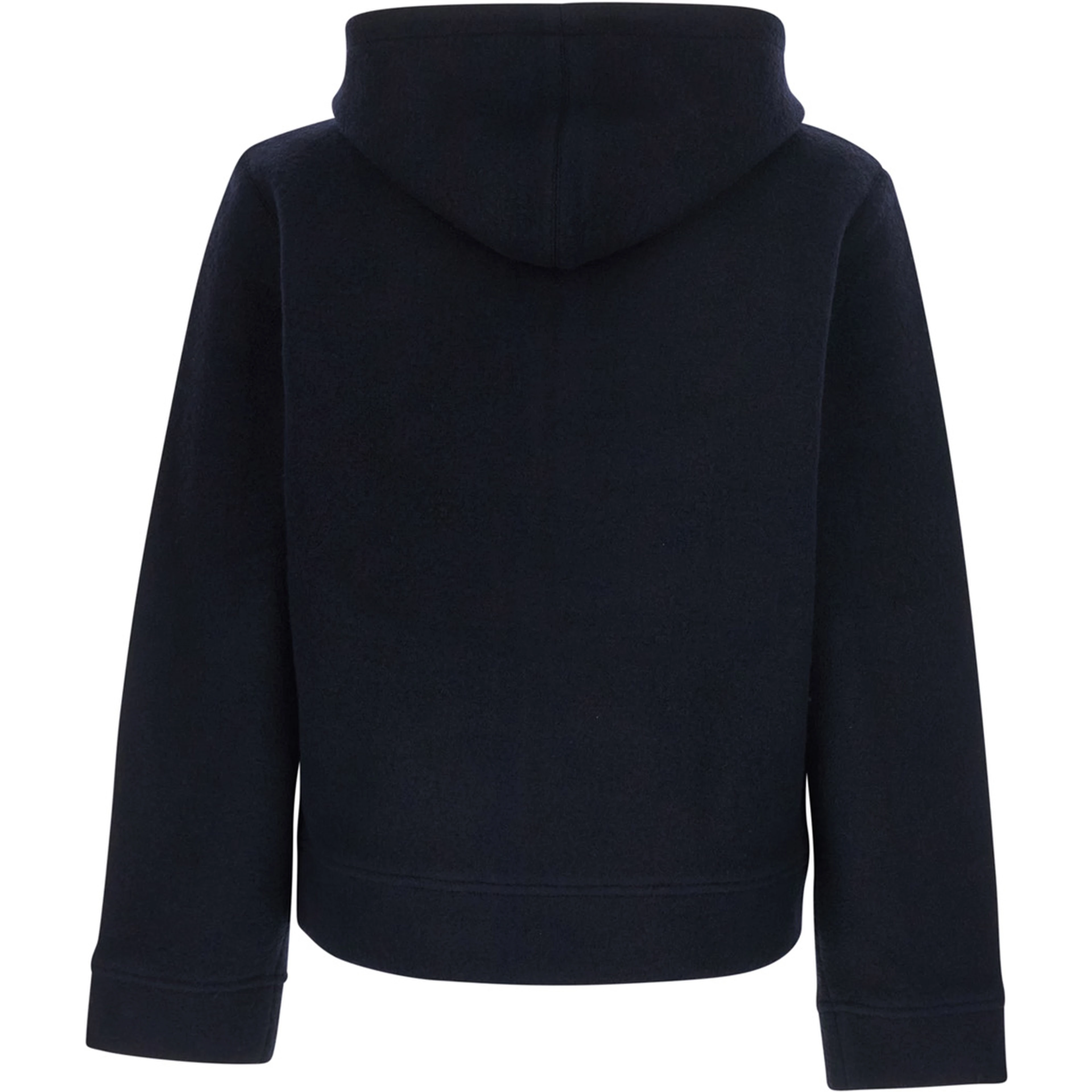 Blue Jacket with fixed hood and zip on the front in wool for men