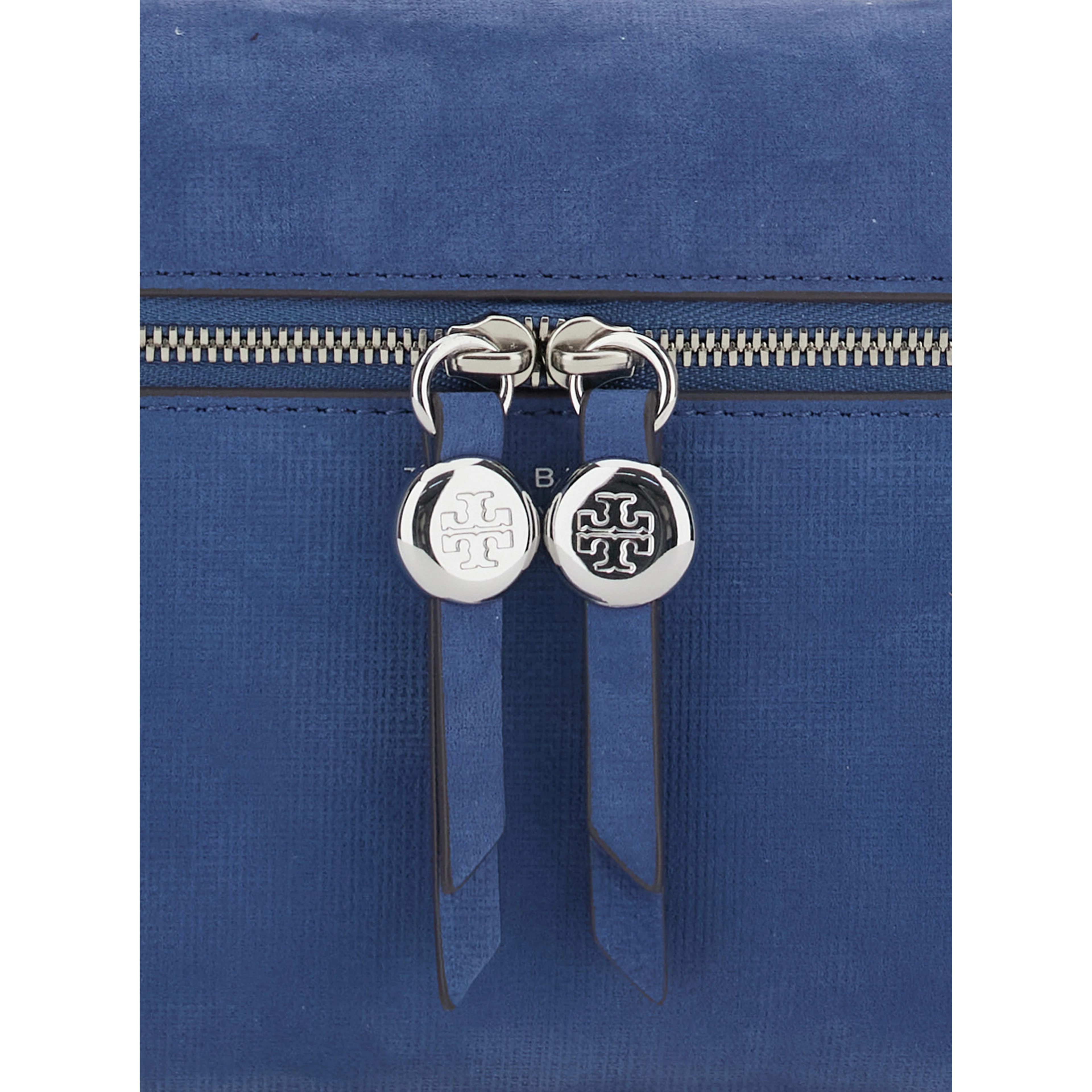 Romy Blue Crossbody bag with Adjustable and Removable Strap and Logo Lettering on the Front in Leather for Women
