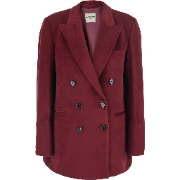 Bordeaux Double-Breasted Jacket with Peak Revers in Velvet for Women