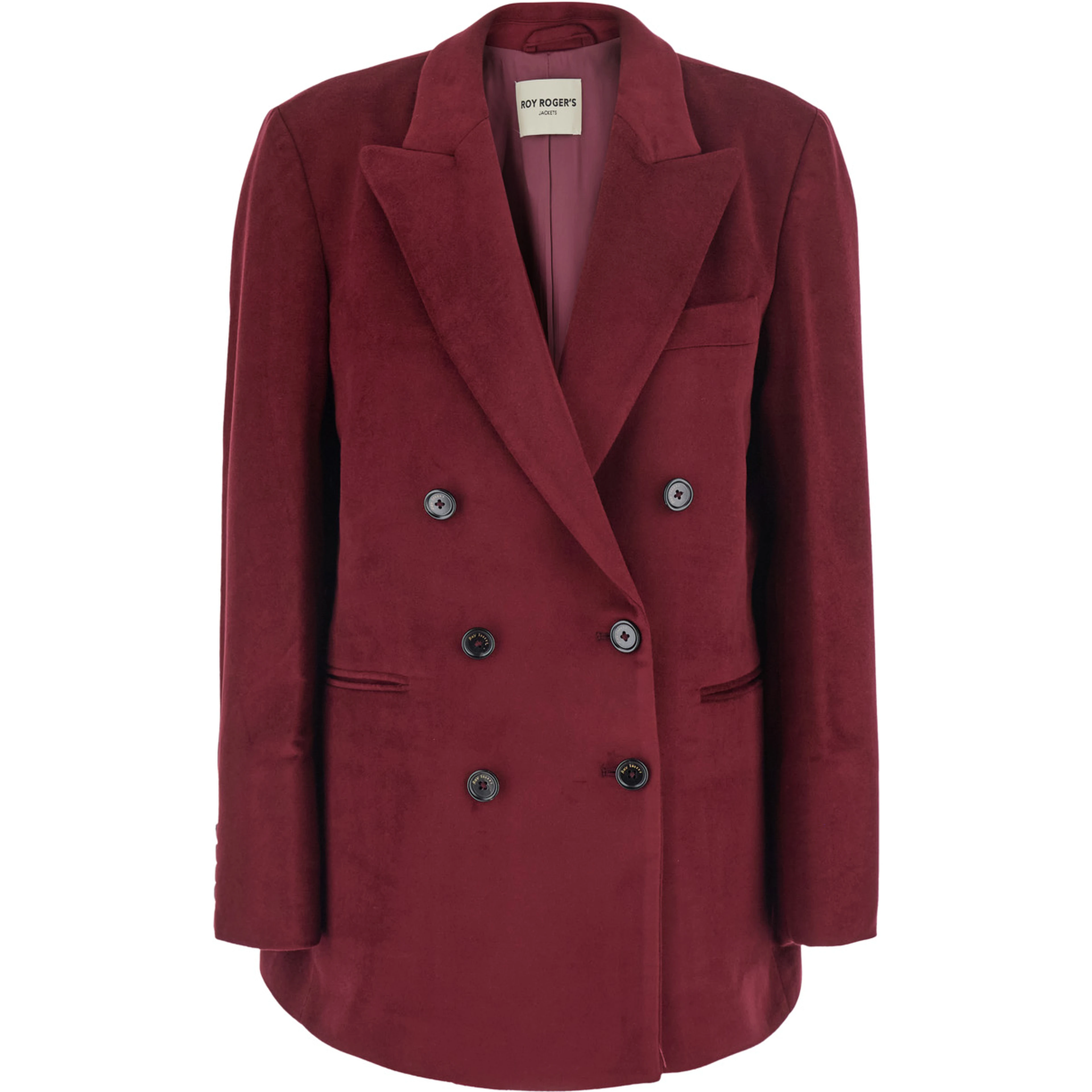 Bordeaux Double-Breasted Jacket with Peak Revers in Velvet for Women