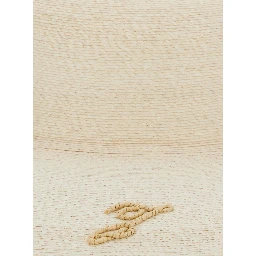Le Chapeau Sole Beige Bucket Hat with Logo Embroidery on the Front in Raffia for Women