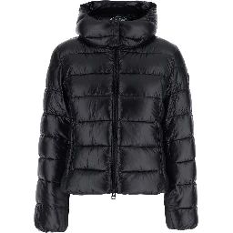 Cosmary black Down jacket with hood and logo patch on the sleeve in Tech Fabric women