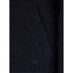 Blue Jacket with fixed hood and zip on the front in wool for men