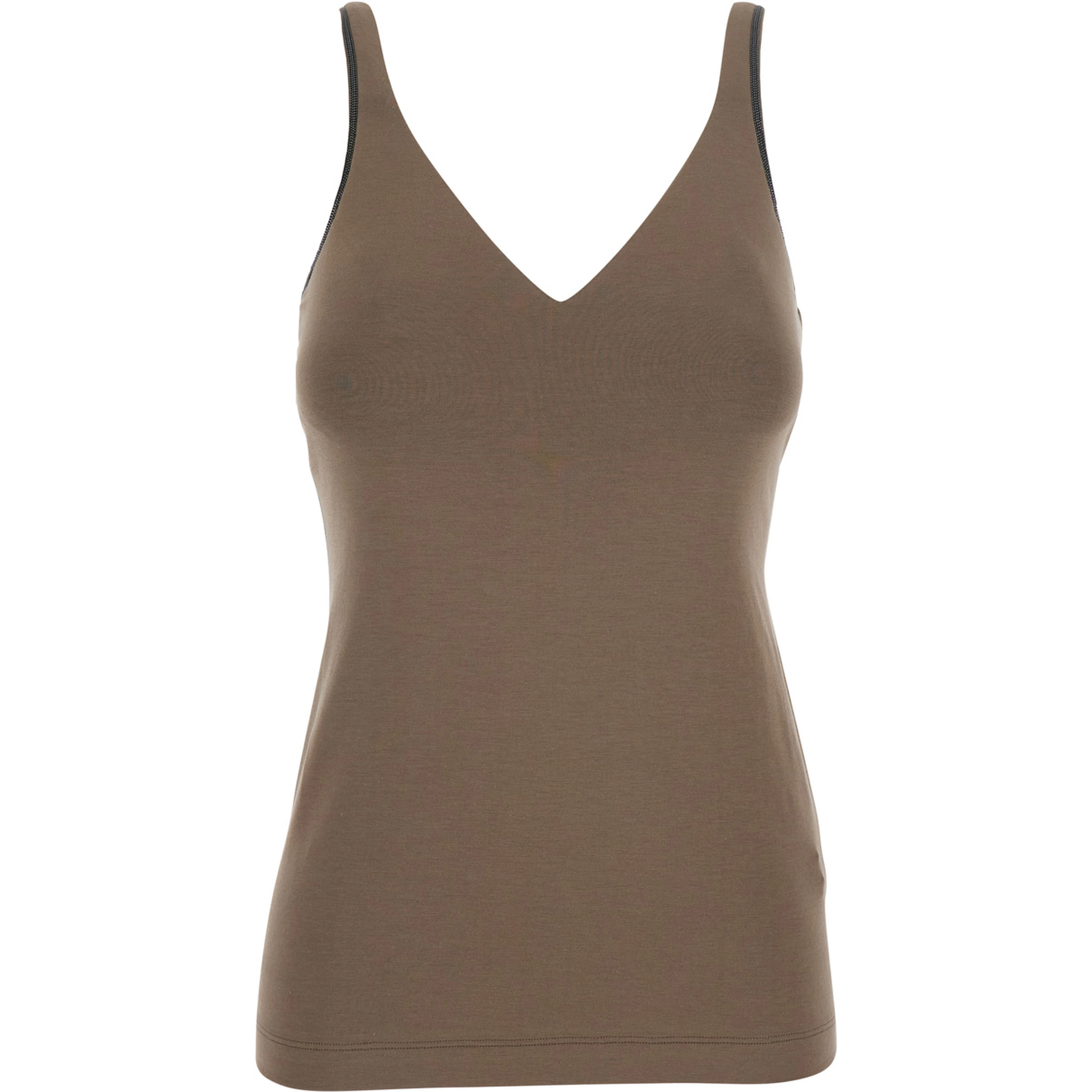 Brown Top with V-Neck and Monil Detail on the Strap in Cotton for Women