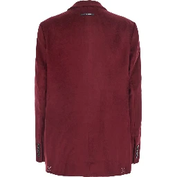 Bordeaux Double-Breasted Jacket with Peak Revers in Velvet for Women
