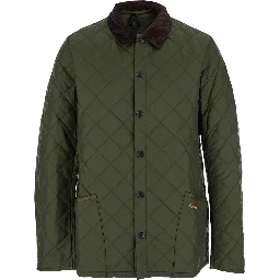 Jacket Heritage Liddesdale with Classic Ribbed Collar and Logo Lettering on the Front in Green Tech Fabric for Men