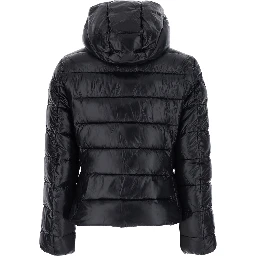 Cosmary black Down jacket with hood and logo patch on the sleeve in Tech Fabric women