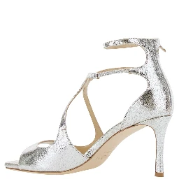 Azia champagne Sandals  with Shaped Straps in Glitter Leather for Women