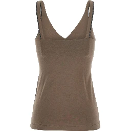 Brown Top with V-Neck and Monil Detail on the Strap in Cotton for Women