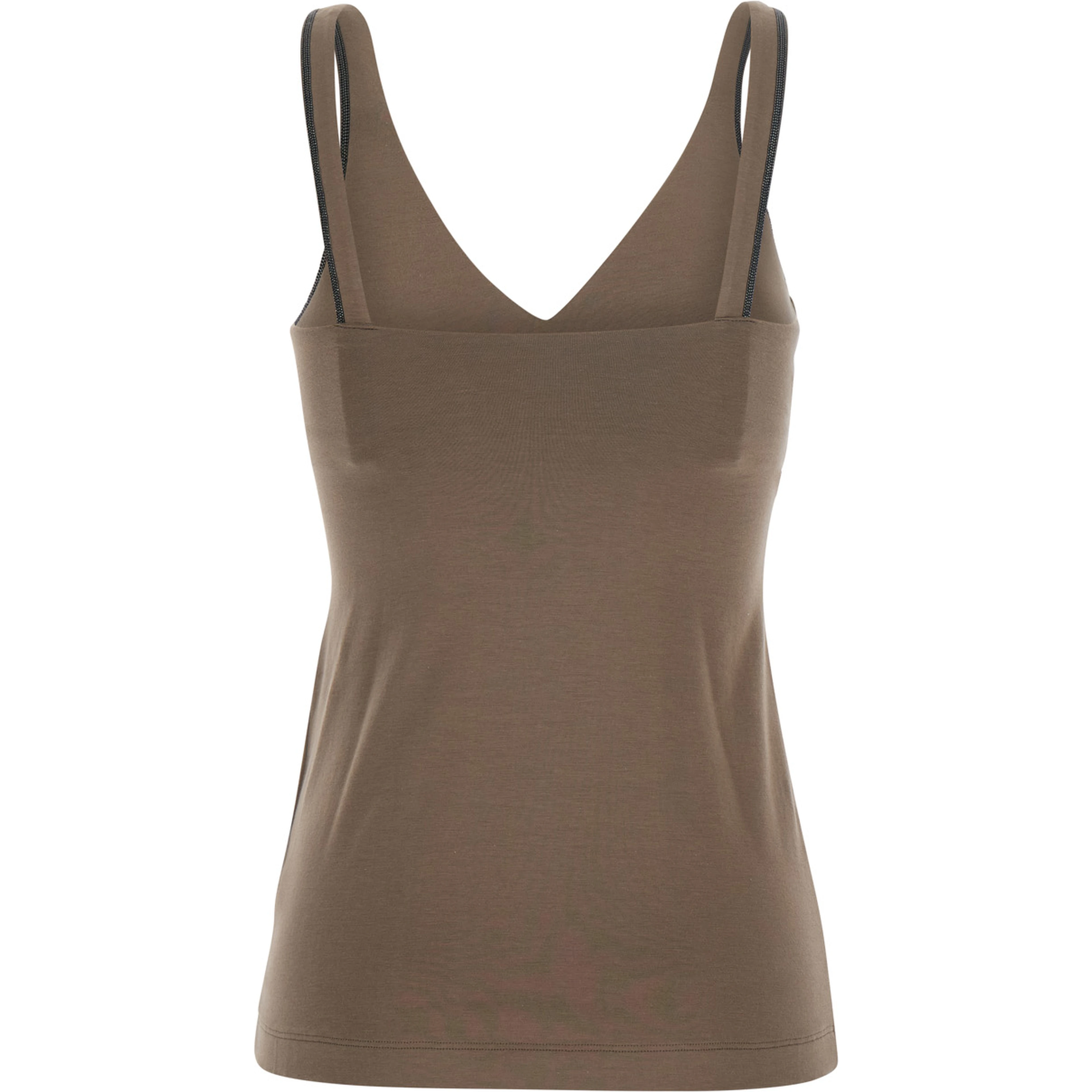 Brown Top with V-Neck and Monil Detail on the Strap in Cotton for Women