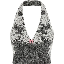 GREY WOOL LACE HALTER TOP with halter neck and sleeveless Gray Woman