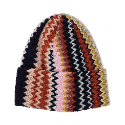 multicolor Hat with brim and ZigZag motif in wool blend for women