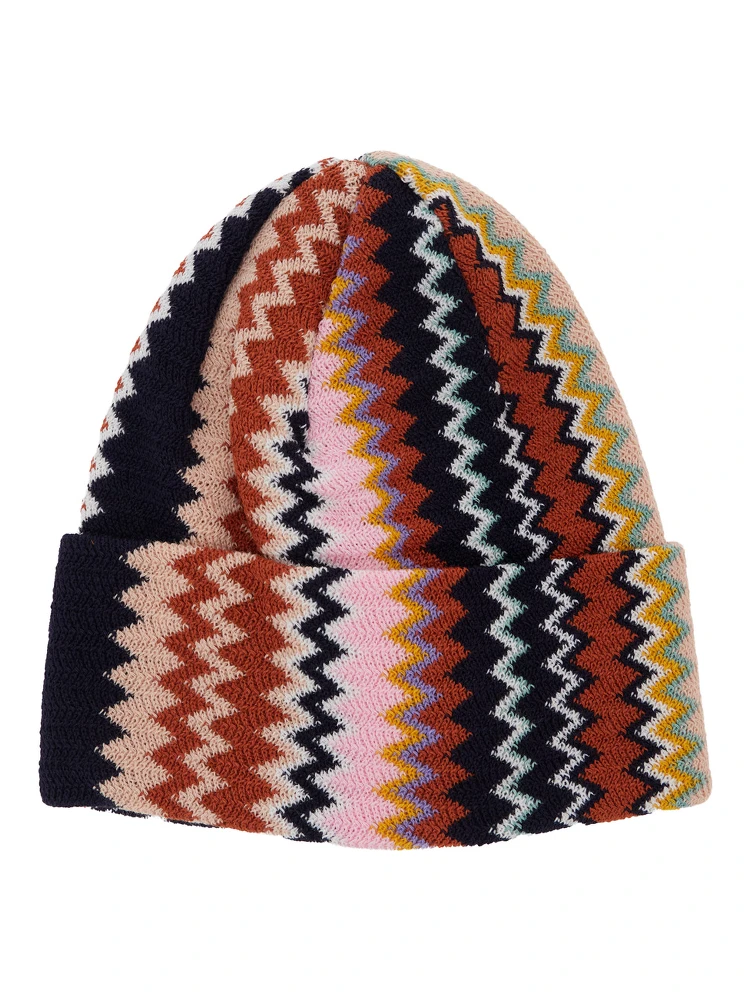 multicolor Hat with brim and ZigZag motif in wool blend for women