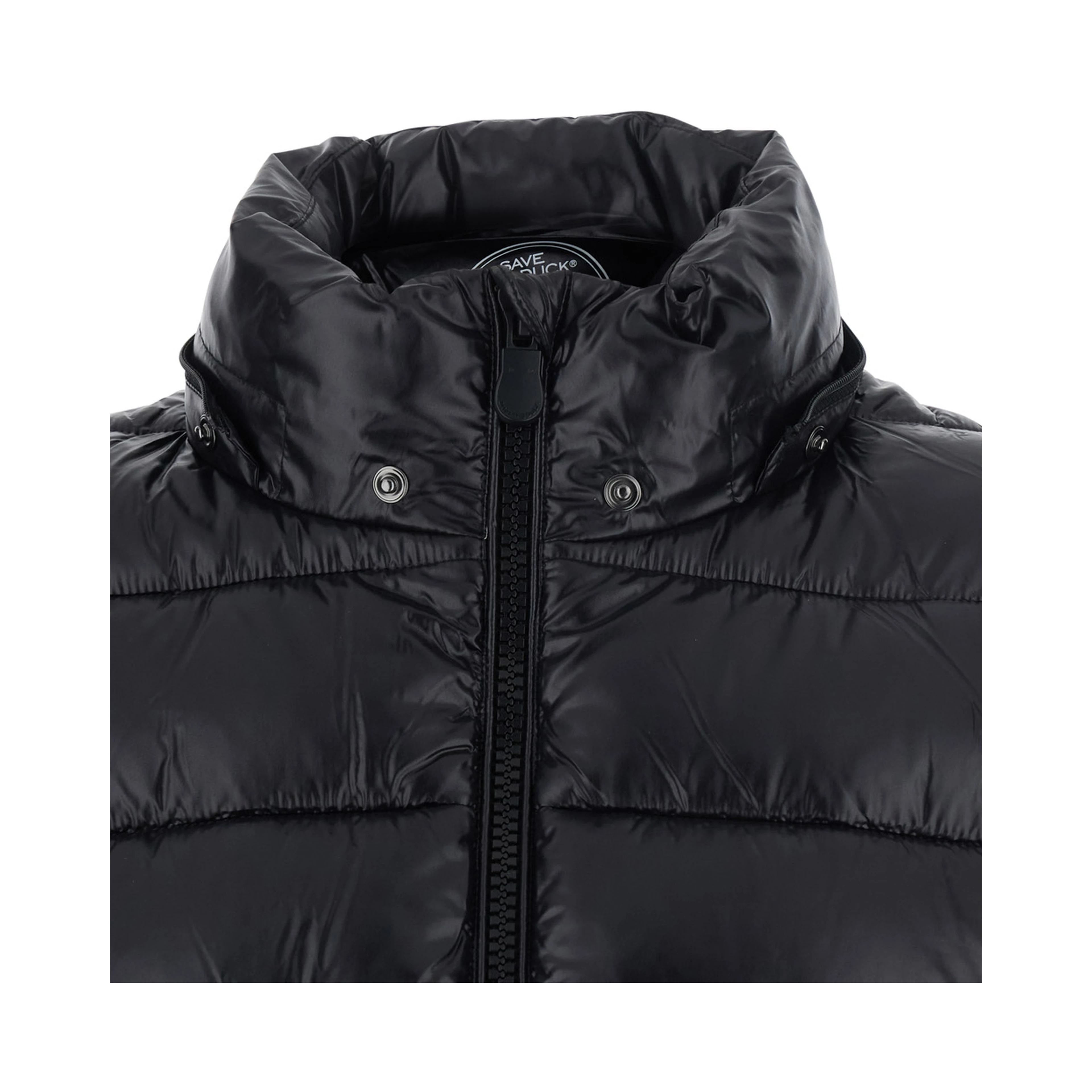Cosmary black Down jacket with hood and logo patch on the sleeve in Tech Fabric women