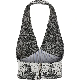 GREY WOOL LACE HALTER TOP with halter neck and sleeveless Gray Woman