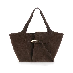 Belted Tote Bag with elegant leather details in brown unisex
