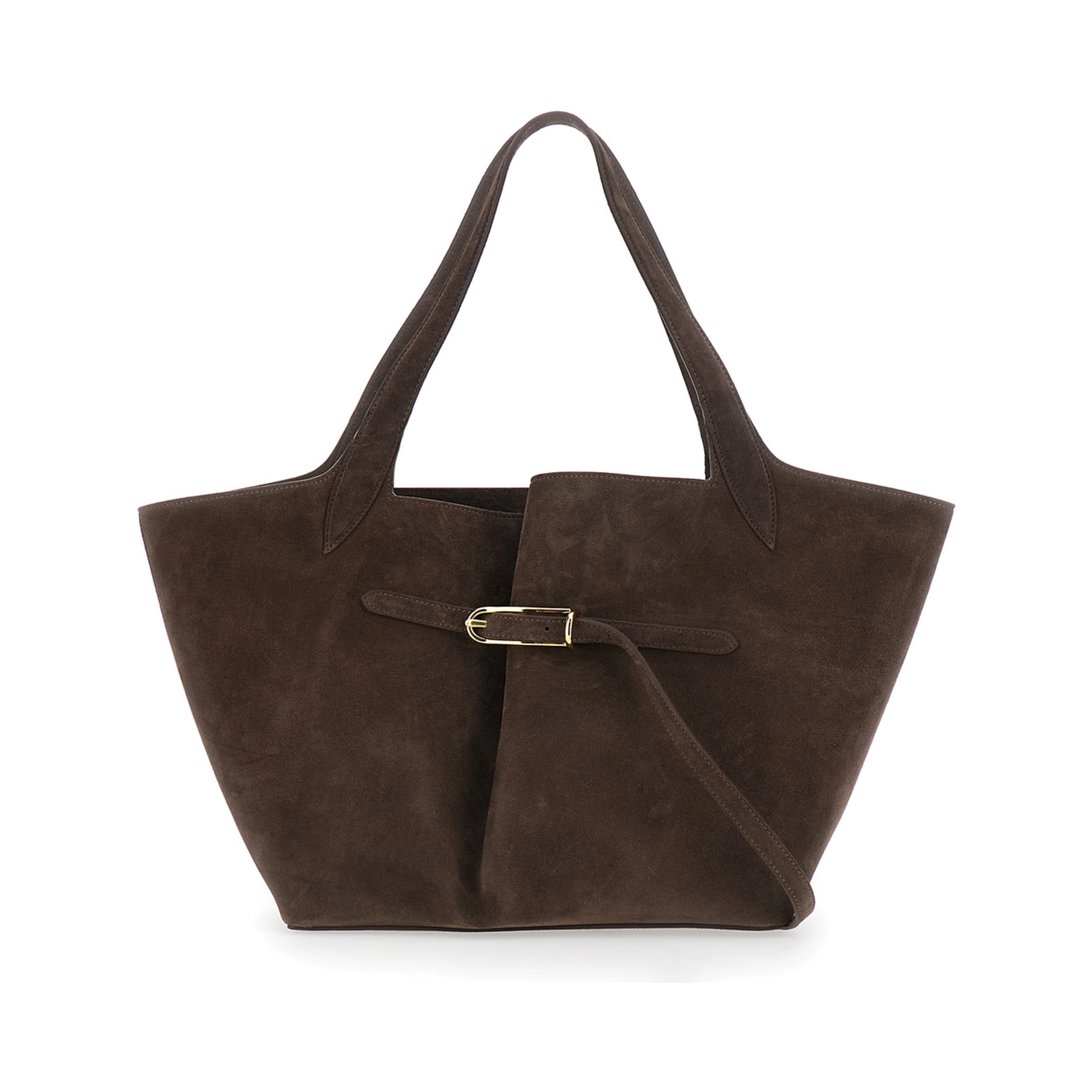 Belted Tote Bag with elegant leather details in brown unisex