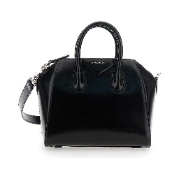 Handbag Antigona with Laminated Logo in Black Leather Woman
