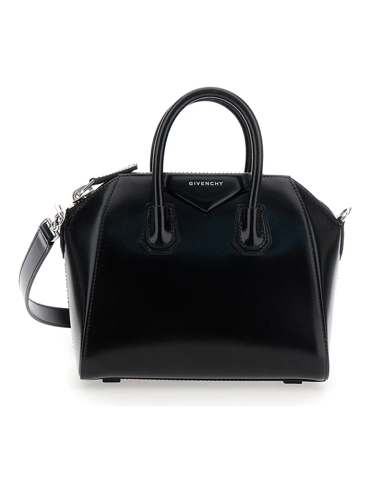 Handbag Antigona with Laminated Logo in Black Leather Woman