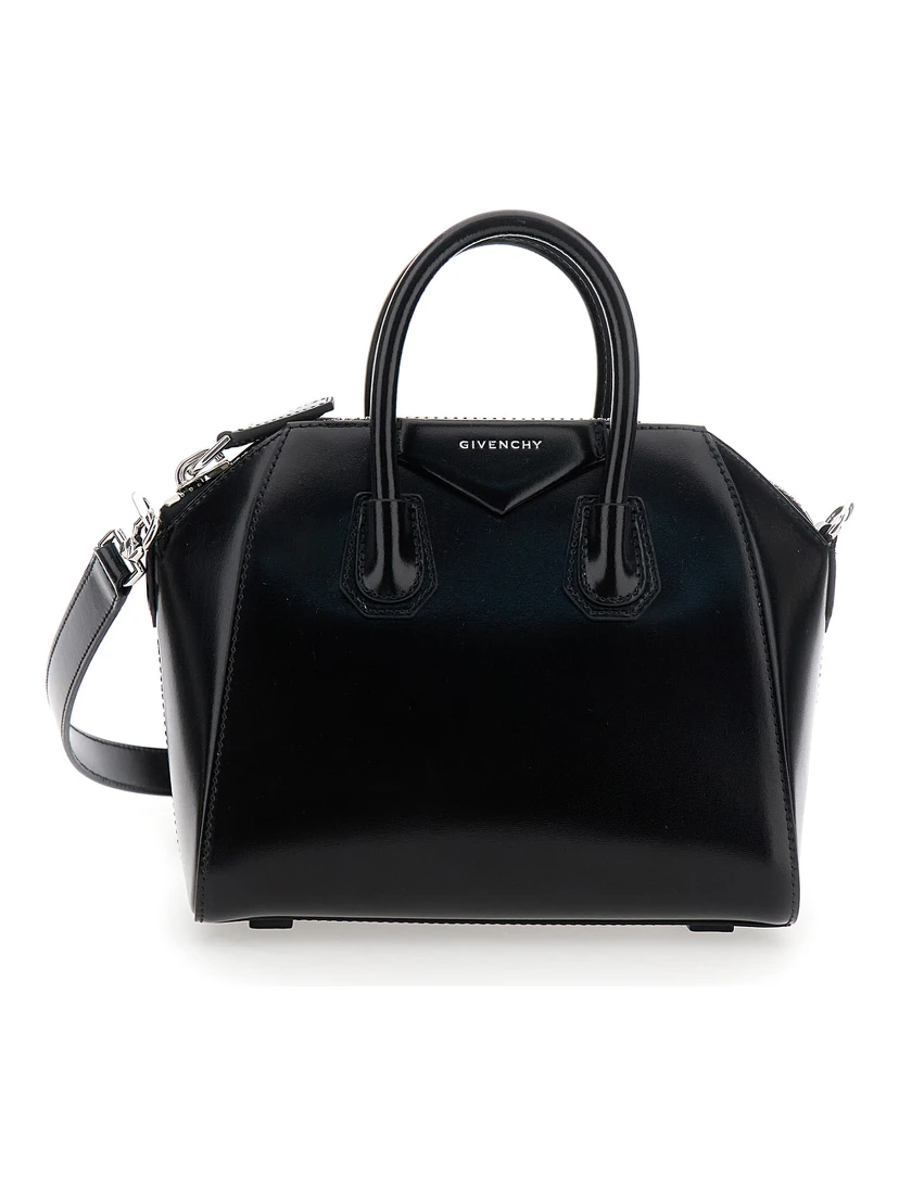 Handbag Antigona with Laminated Logo in Black Leather Woman