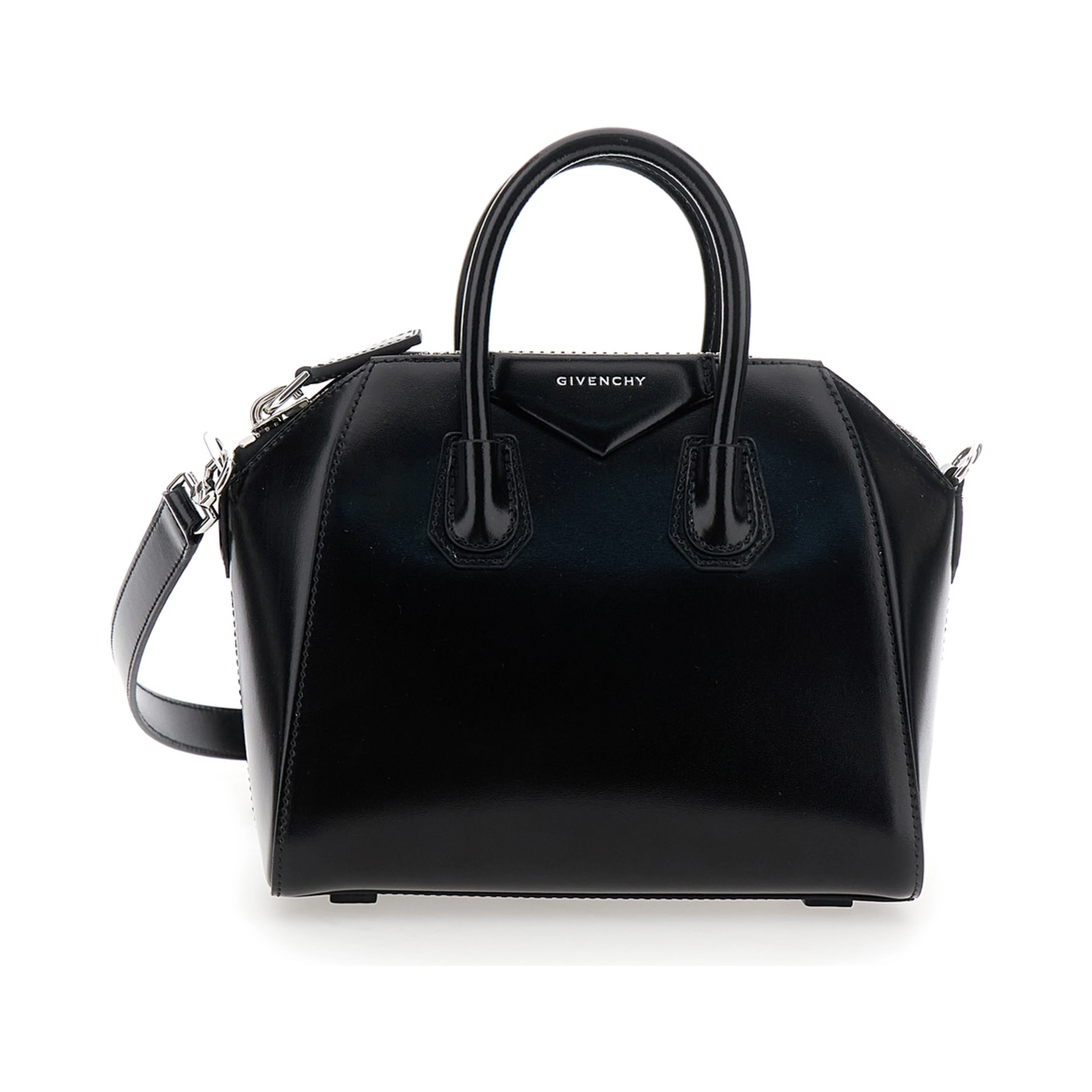 Handbag Antigona with Laminated Logo in Black Leather Woman