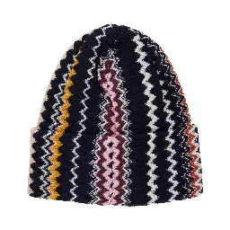multicolor Hat with brim and ZigZag motif in wool blend for women