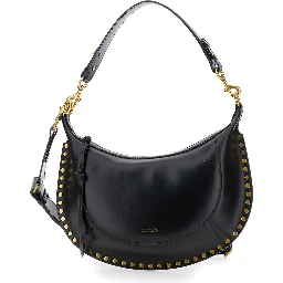 Shoulder Bag Naoko with Removable Strap and Logo Lettering Embossed on the Front in Black Leather for Women
