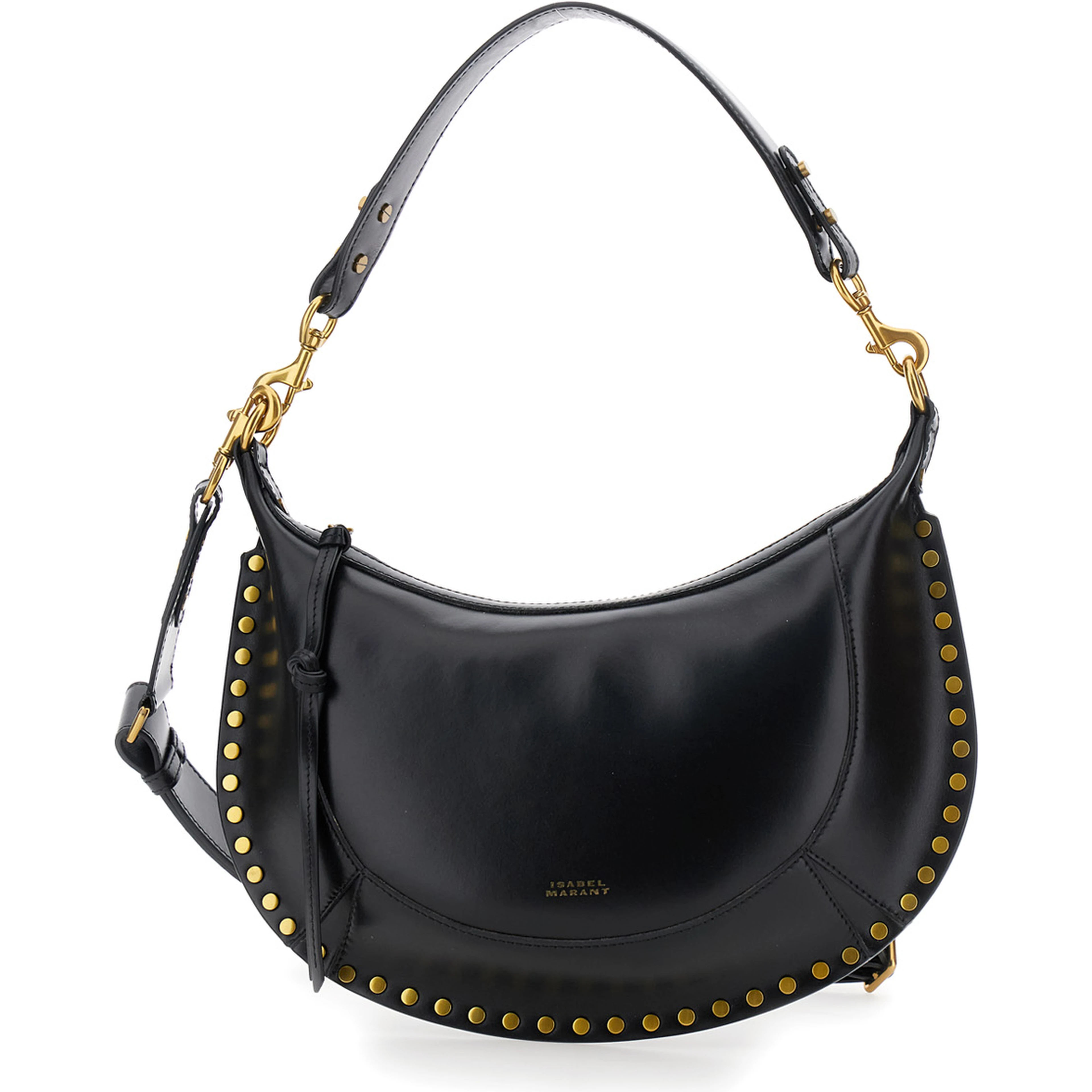Shoulder Bag Naoko with Removable Strap and Logo Lettering Embossed on the Front in Black Leather for Women