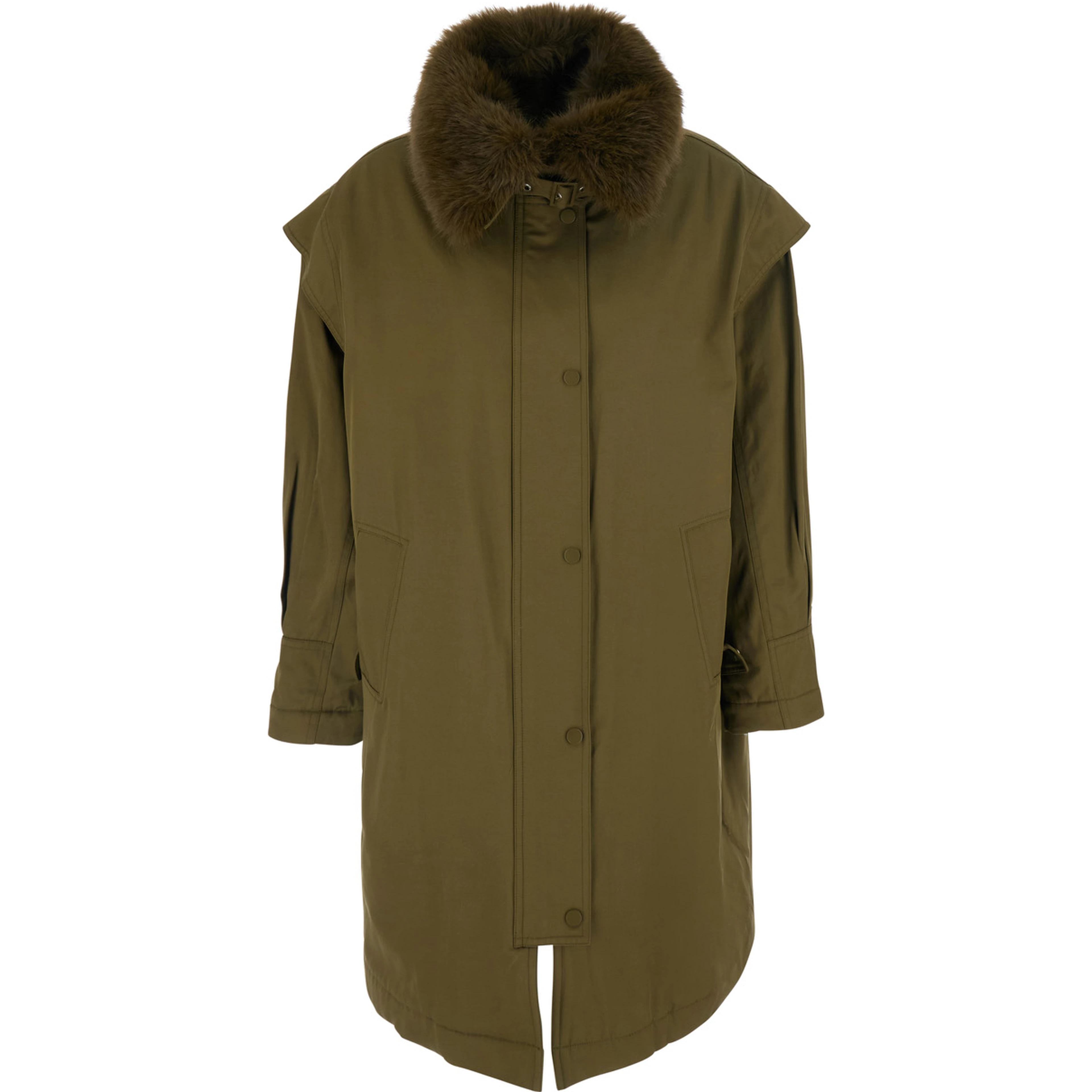 Green Coat with fur collar and button closure on the front in blend cotton for women